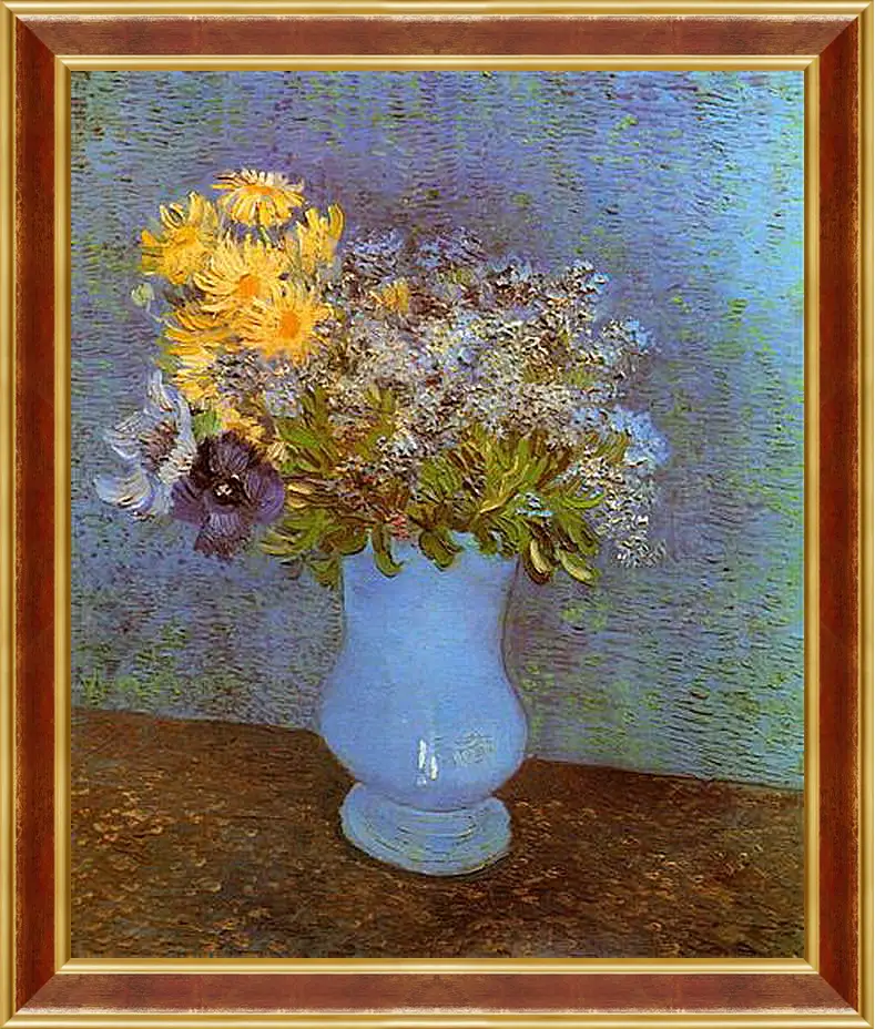 Картина в раме - Vase with Lilacs, Daisies and Anemones. Винсент Ван Гог