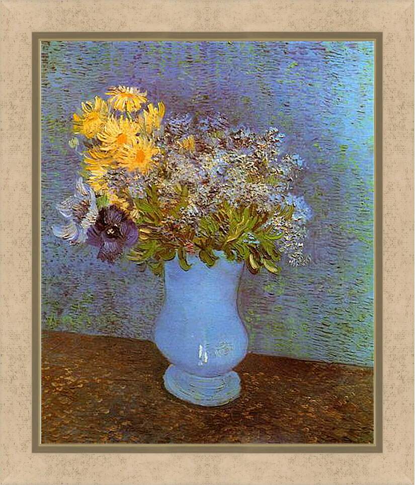 Картина в раме - Vase with Lilacs, Daisies and Anemones. Винсент Ван Гог
