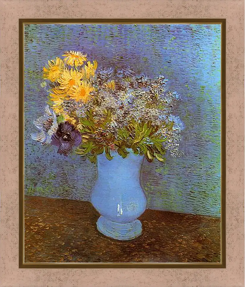 Картина в раме - Vase with Lilacs, Daisies and Anemones. Винсент Ван Гог