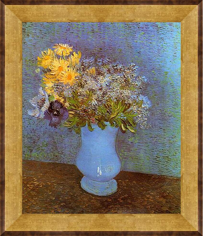 Картина в раме - Vase with Lilacs, Daisies and Anemones. Винсент Ван Гог

