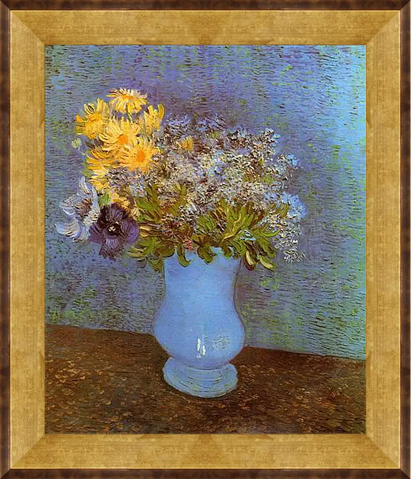 Картина в раме - Vase with Lilacs, Daisies and Anemones. Винсент Ван Гог