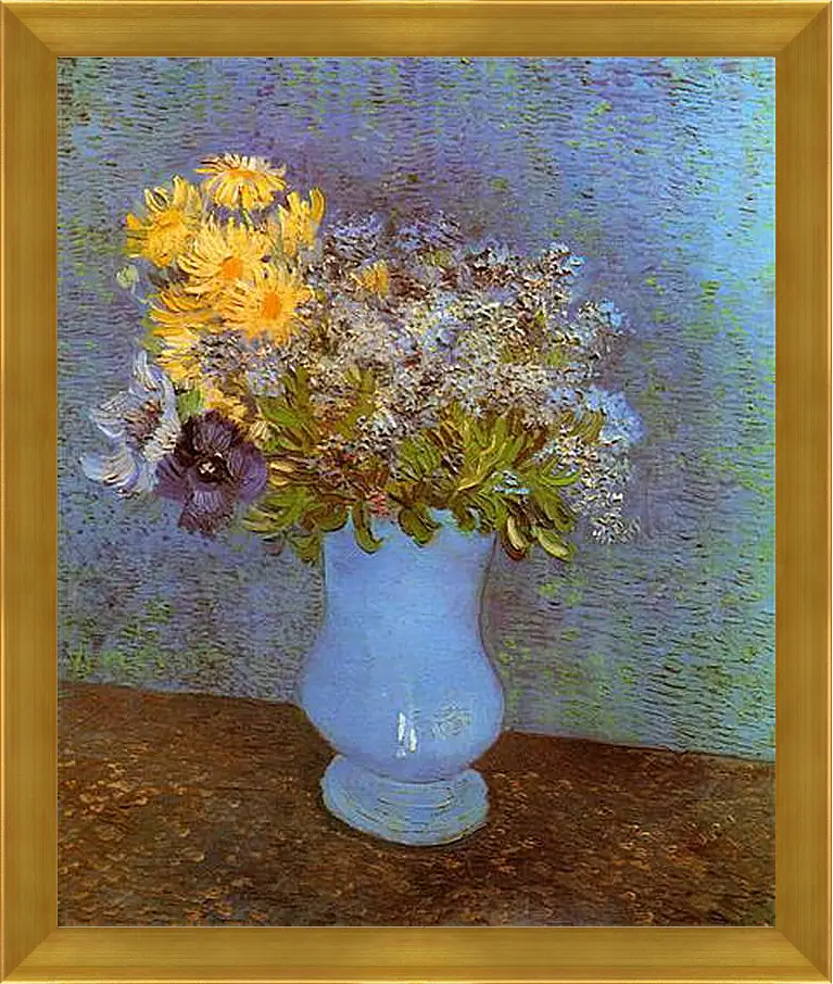 Картина в раме - Vase with Lilacs, Daisies and Anemones. Винсент Ван Гог
