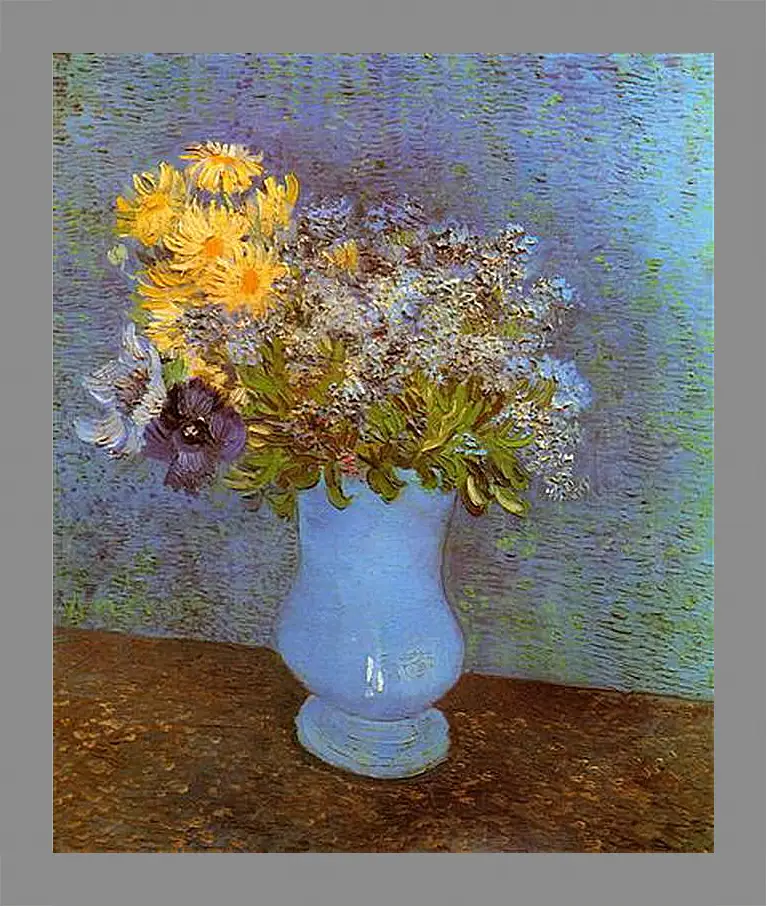 Картина в раме - Vase with Lilacs, Daisies and Anemones. Винсент Ван Гог