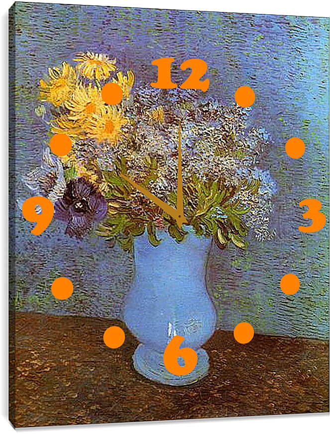 Часы картина - Vase with Lilacs, Daisies and Anemones. Винсент Ван Гог