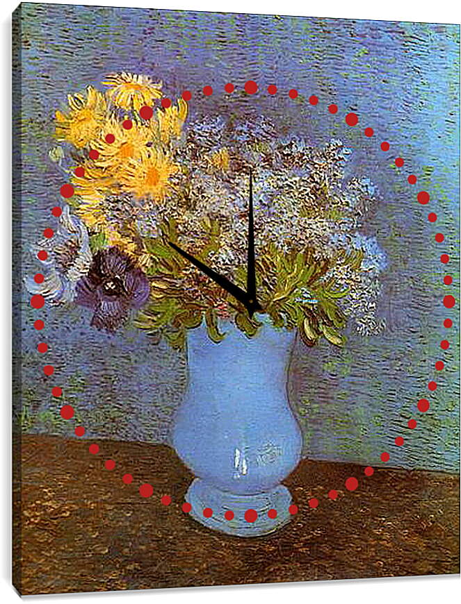 Часы картина - Vase with Lilacs, Daisies and Anemones. Винсент Ван Гог
