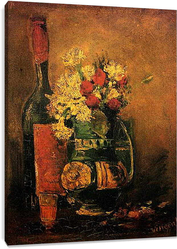 Постер и плакат - Vase with Carnations and Roses and a Bottle. Винсент Ван Гог
