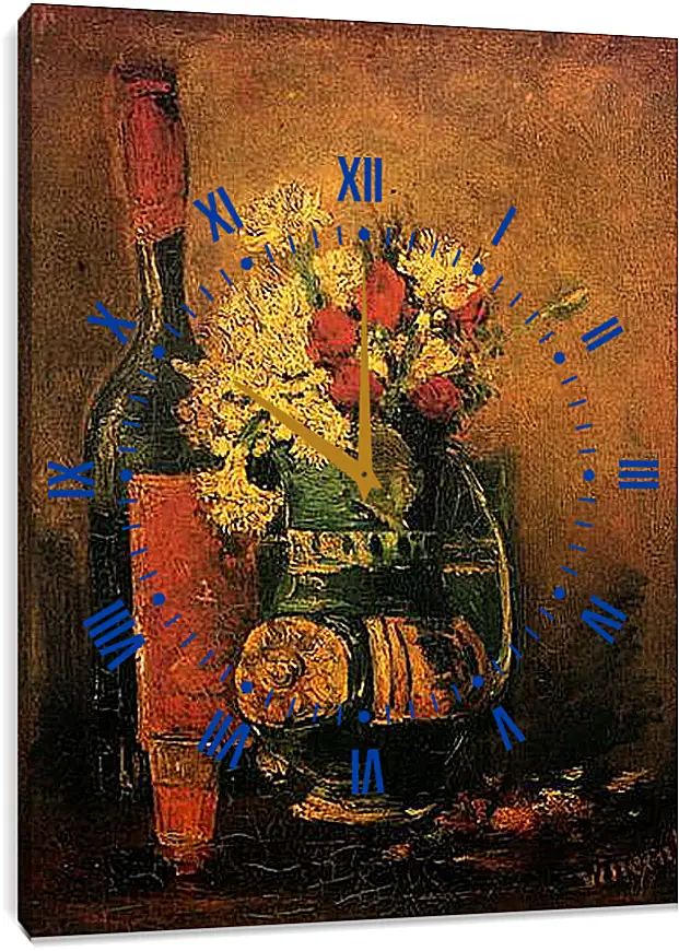 Часы картина - Vase with Carnations and Roses and a Bottle. Винсент Ван Гог