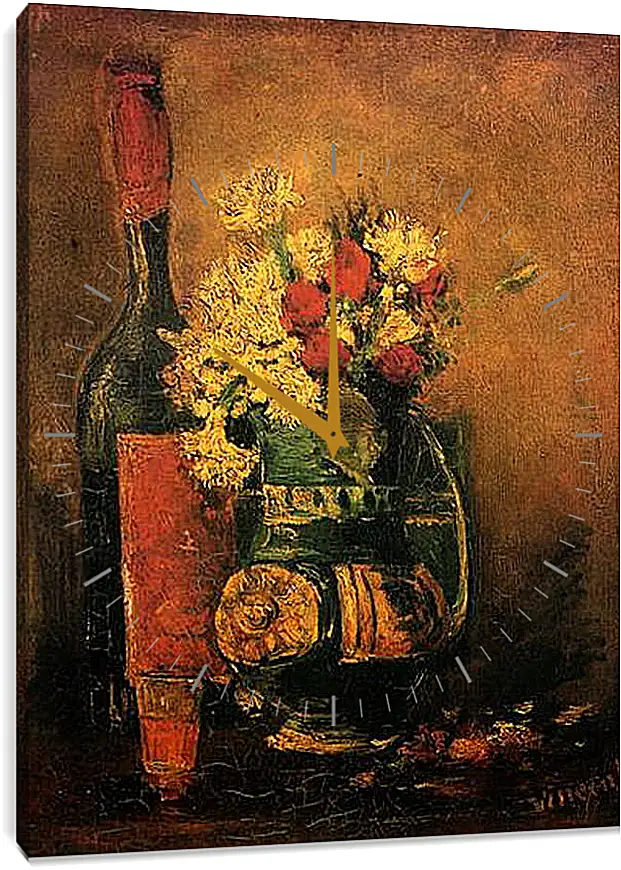 Часы картина - Vase with Carnations and Roses and a Bottle. Винсент Ван Гог