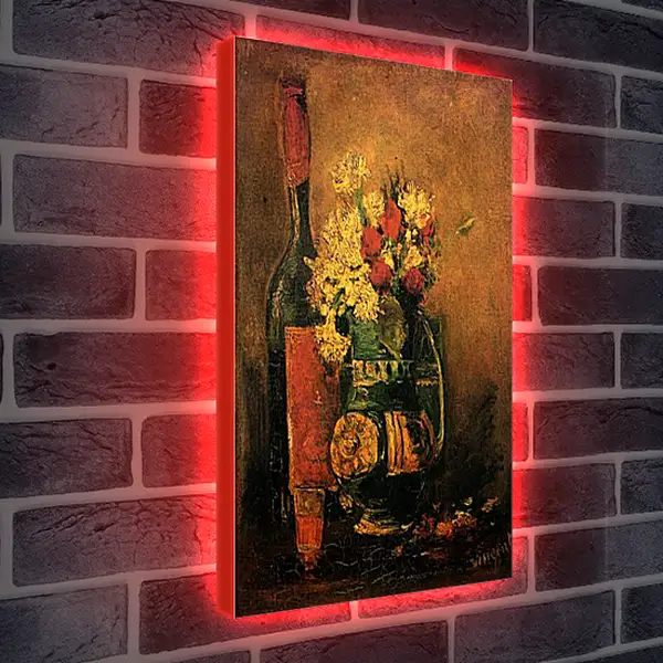 Лайтбокс световая панель - Vase with Carnations and Roses and a Bottle. Винсент Ван Гог