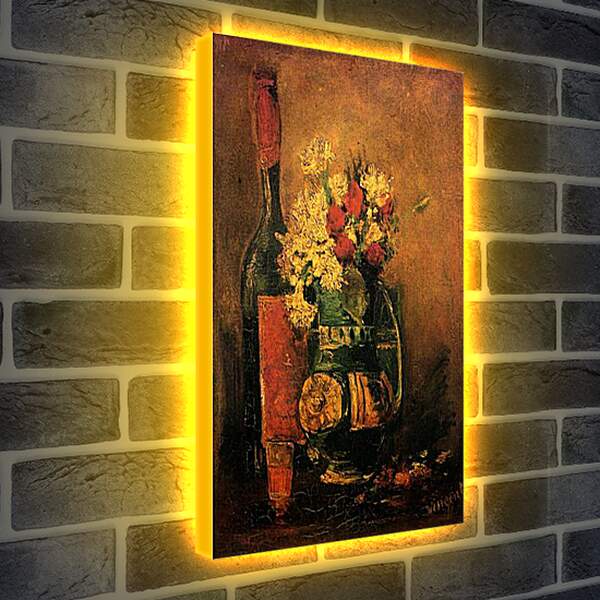 Лайтбокс световая панель - Vase with Carnations and Roses and a Bottle. Винсент Ван Гог
