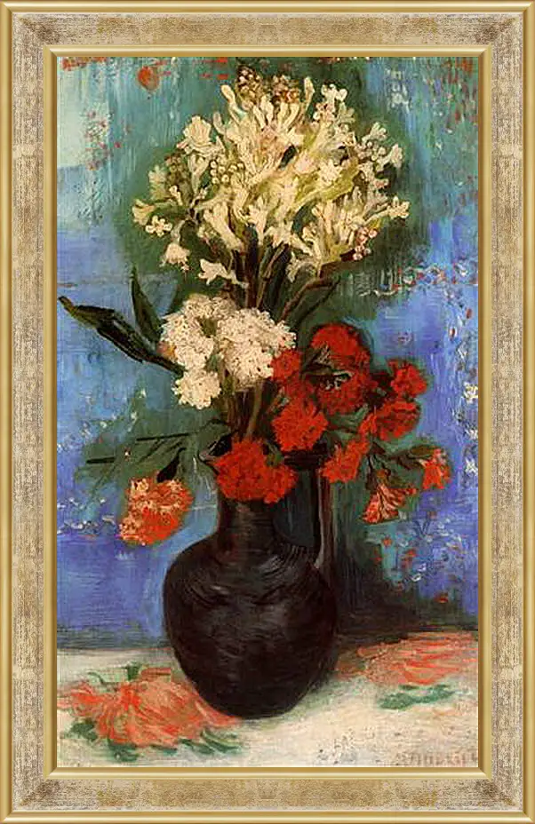 Картина в раме - Vase with Carnations and Other Flowers. Винсент Ван Гог
