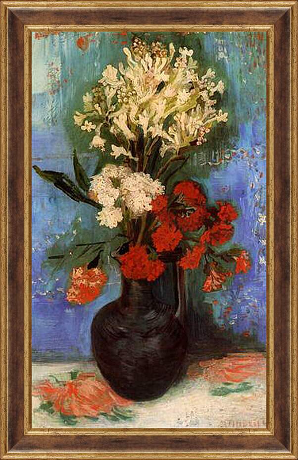 Картина в раме - Vase with Carnations and Other Flowers. Винсент Ван Гог