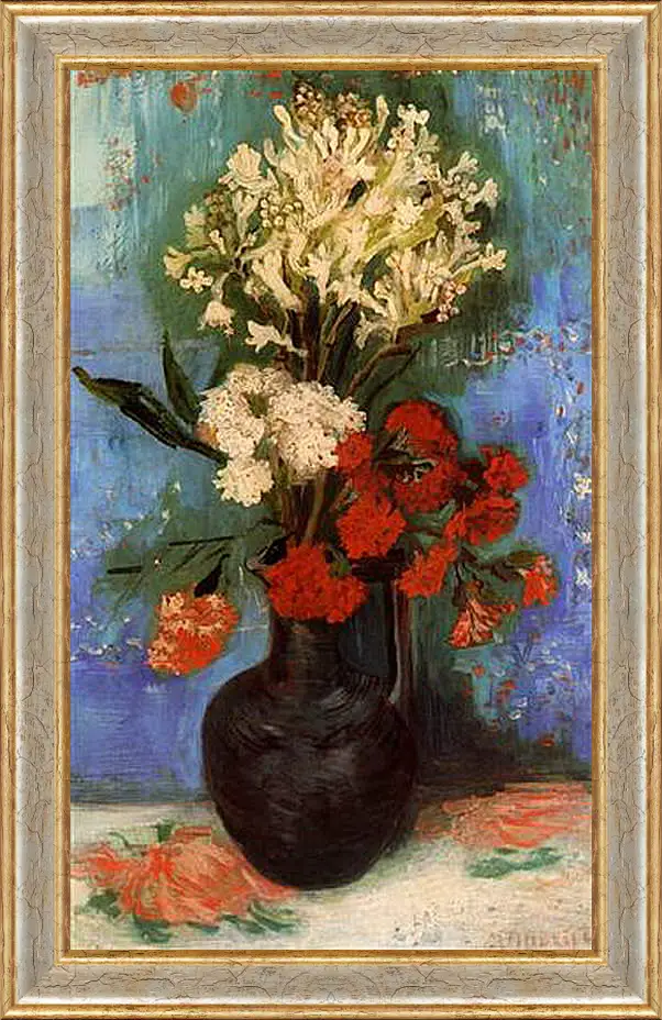 Картина в раме - Vase with Carnations and Other Flowers. Винсент Ван Гог