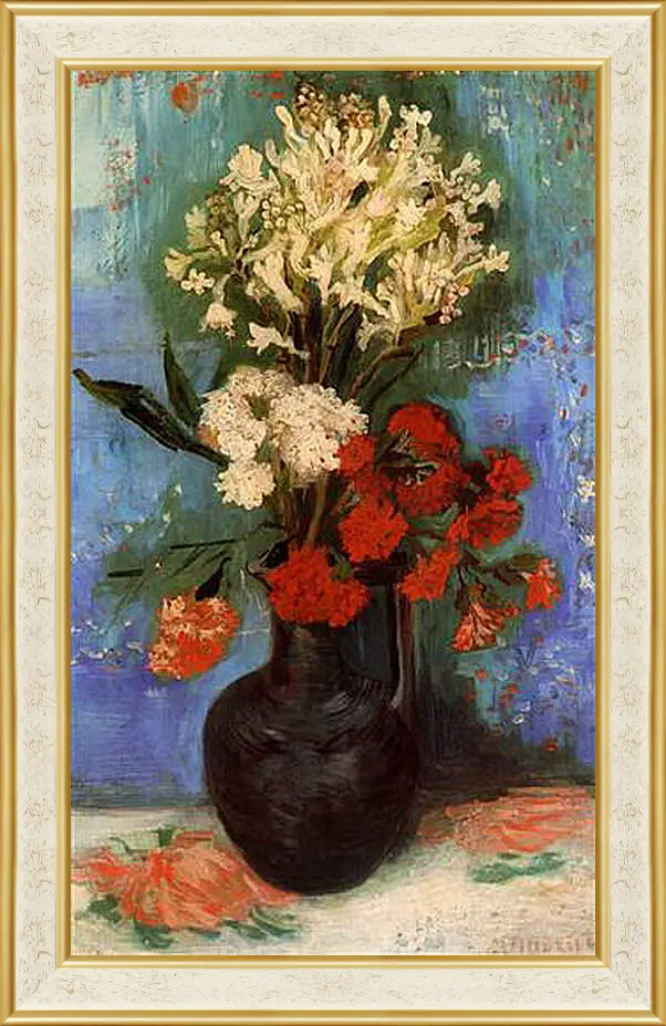 Картина в раме - Vase with Carnations and Other Flowers. Винсент Ван Гог