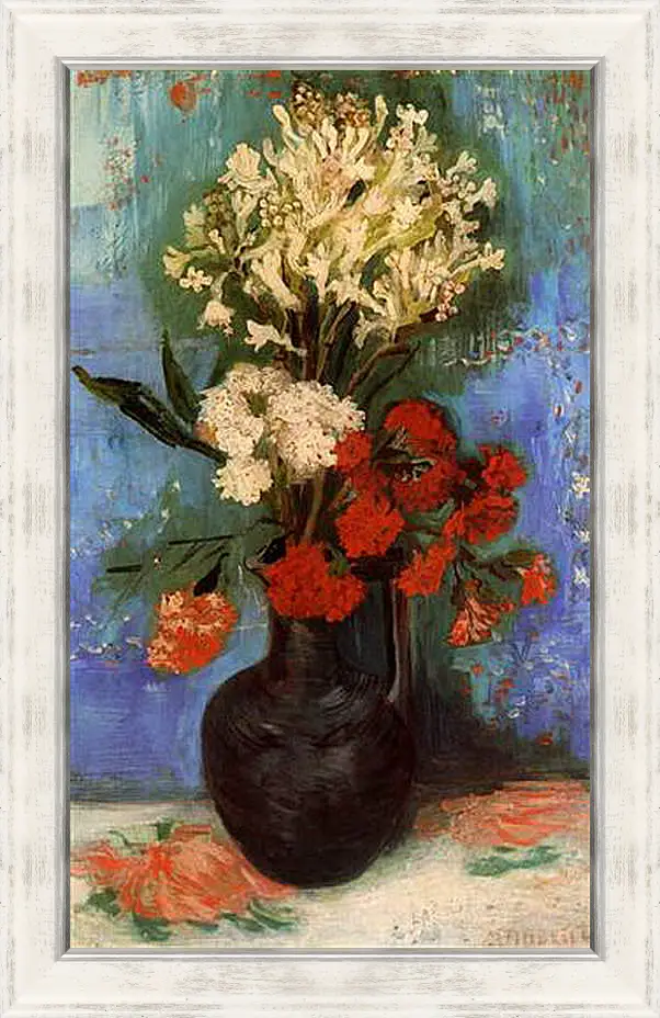 Картина в раме - Vase with Carnations and Other Flowers. Винсент Ван Гог