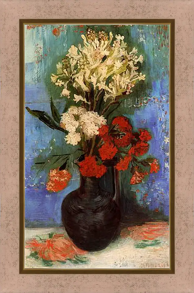 Картина в раме - Vase with Carnations and Other Flowers. Винсент Ван Гог
