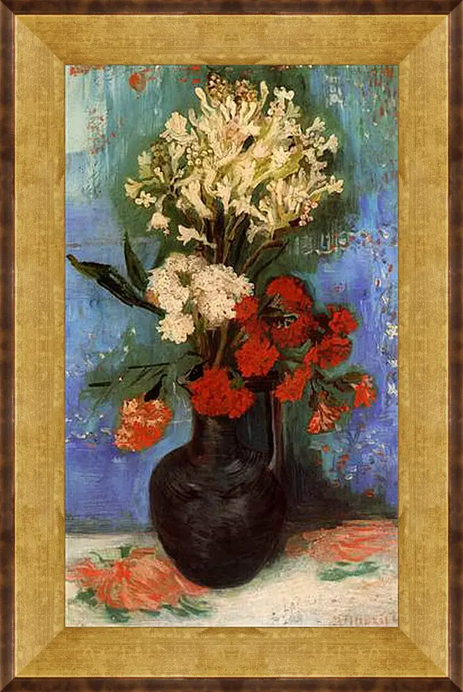 Картина в раме - Vase with Carnations and Other Flowers. Винсент Ван Гог