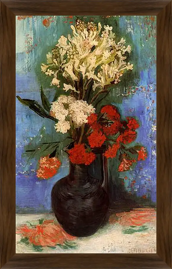 Картина в раме - Vase with Carnations and Other Flowers. Винсент Ван Гог