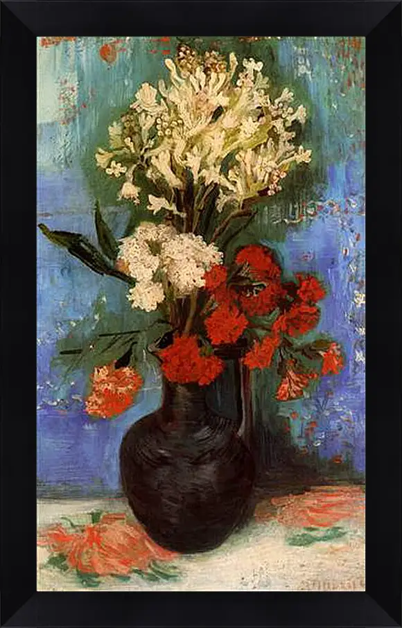 Картина в раме - Vase with Carnations and Other Flowers. Винсент Ван Гог
