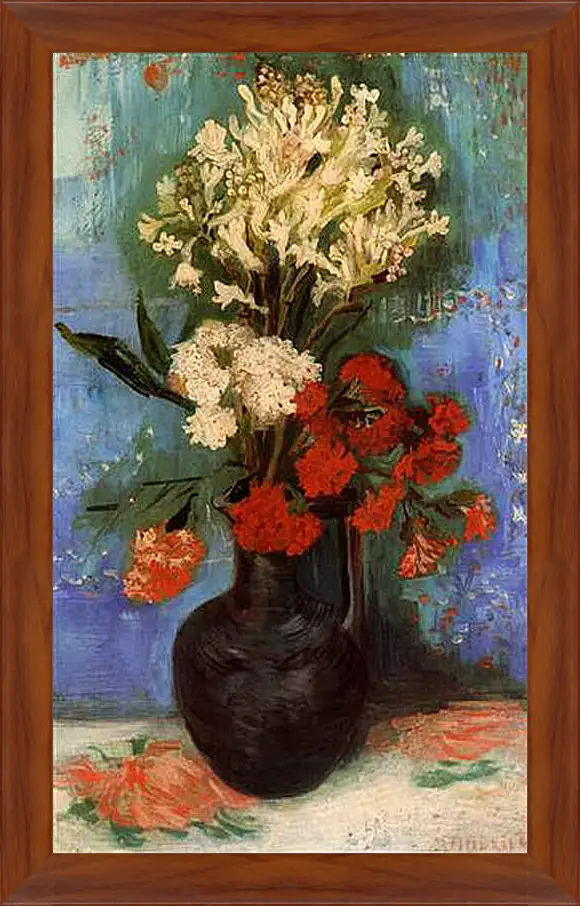 Картина в раме - Vase with Carnations and Other Flowers. Винсент Ван Гог