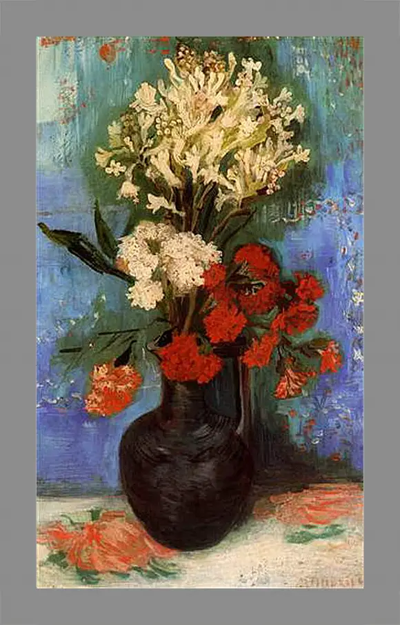 Картина в раме - Vase with Carnations and Other Flowers. Винсент Ван Гог