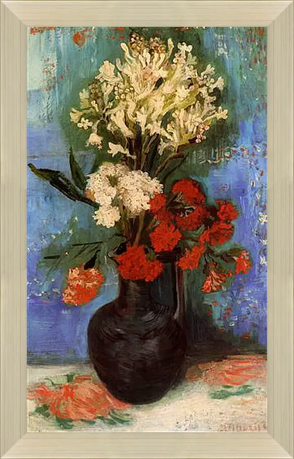 Картина в раме - Vase with Carnations and Other Flowers. Винсент Ван Гог