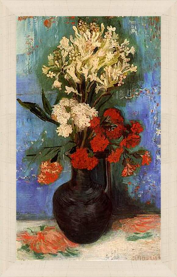Картина в раме - Vase with Carnations and Other Flowers. Винсент Ван Гог