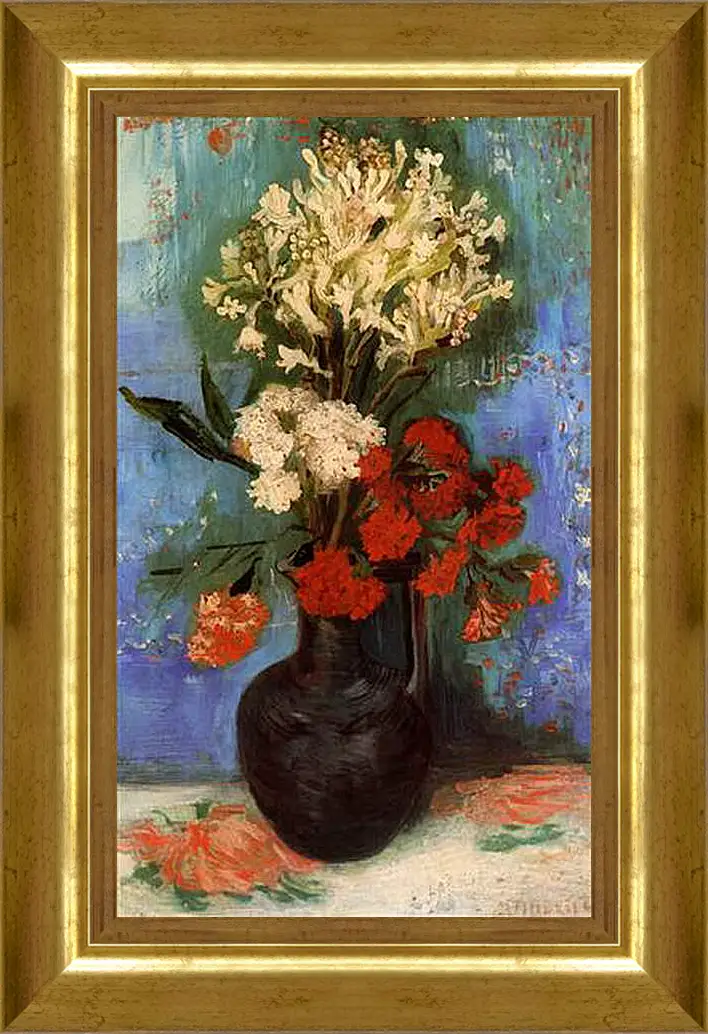 Картина в раме - Vase with Carnations and Other Flowers. Винсент Ван Гог