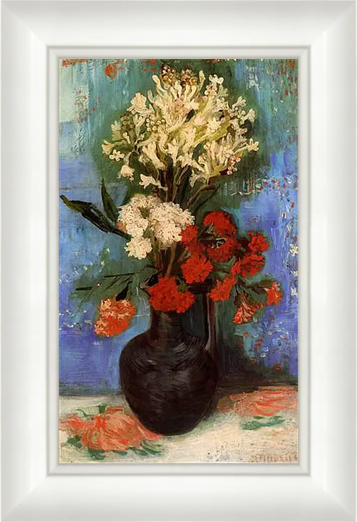 Картина в раме - Vase with Carnations and Other Flowers. Винсент Ван Гог