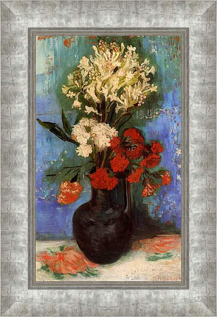 Картина в раме - Vase with Carnations and Other Flowers. Винсент Ван Гог
