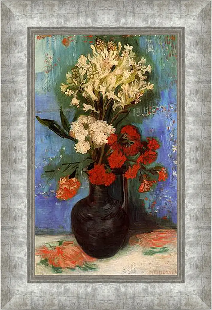 Картина в раме - Vase with Carnations and Other Flowers. Винсент Ван Гог