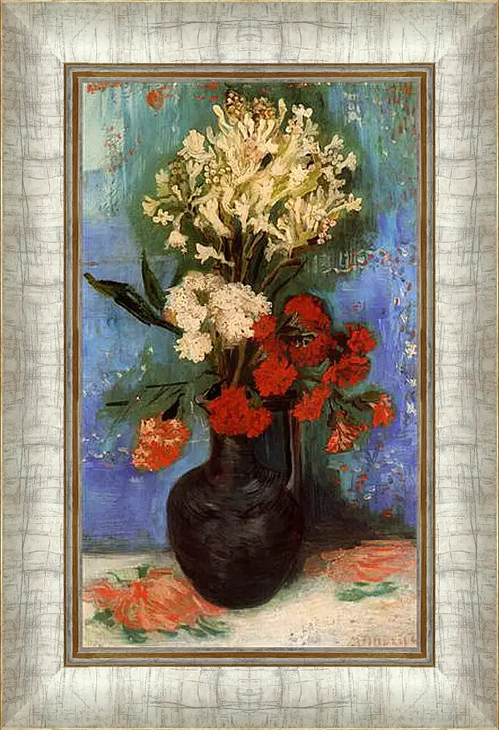 Картина в раме - Vase with Carnations and Other Flowers. Винсент Ван Гог