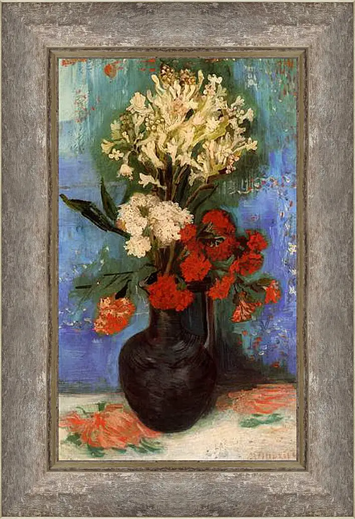 Картина в раме - Vase with Carnations and Other Flowers. Винсент Ван Гог