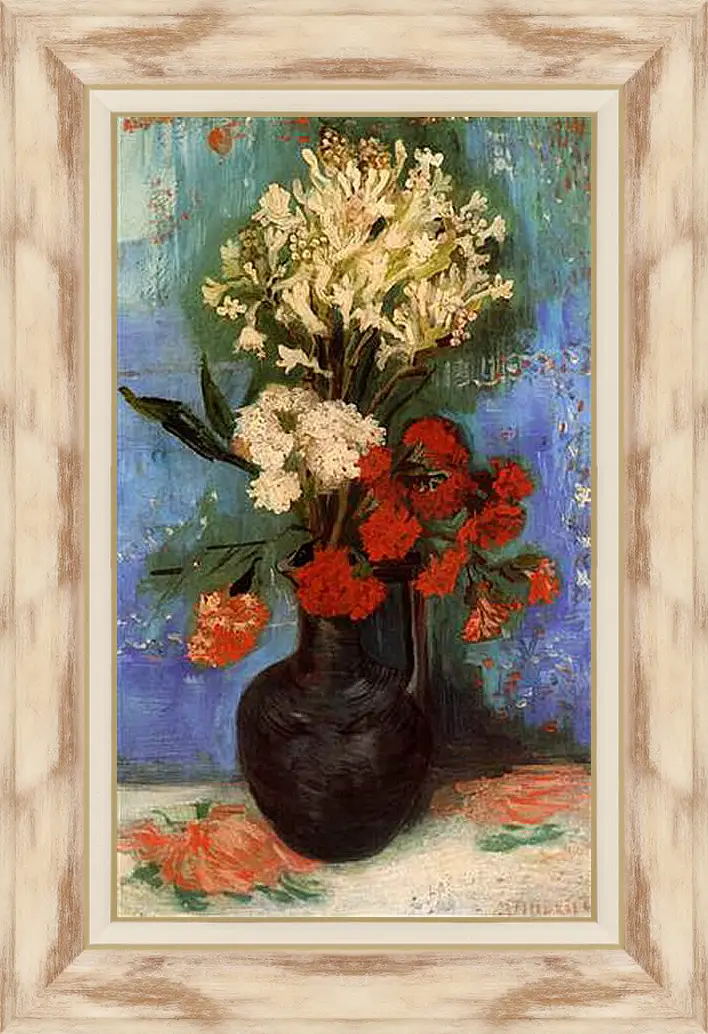 Картина в раме - Vase with Carnations and Other Flowers. Винсент Ван Гог