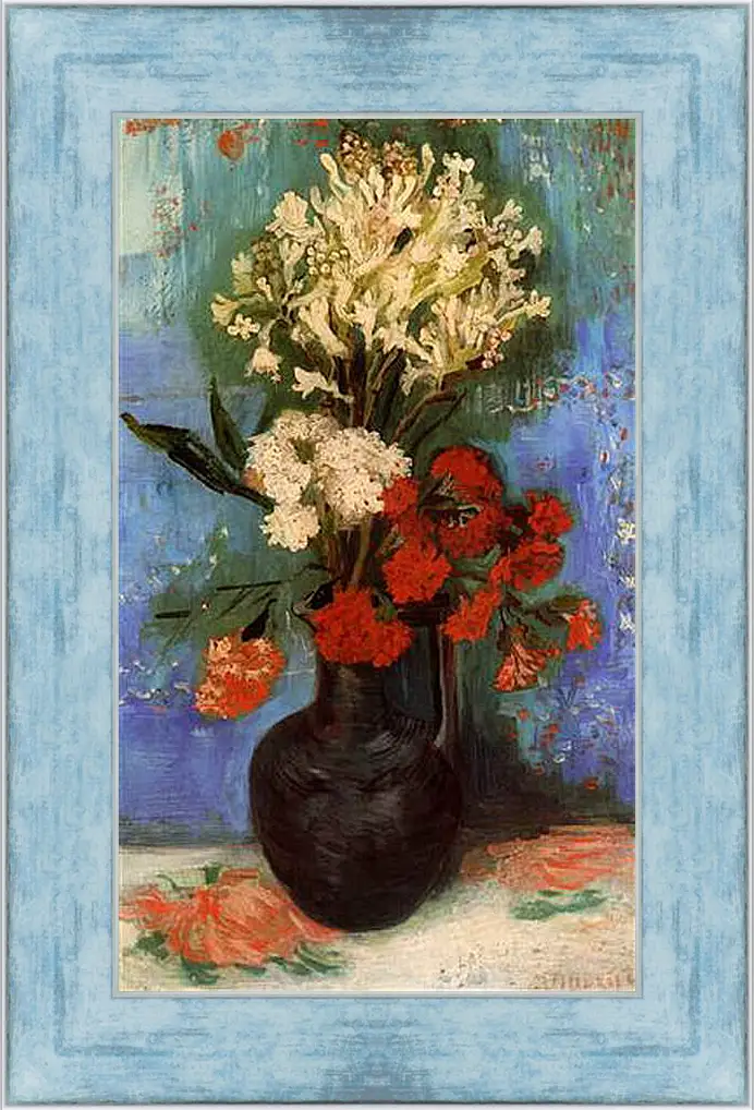 Картина в раме - Vase with Carnations and Other Flowers. Винсент Ван Гог