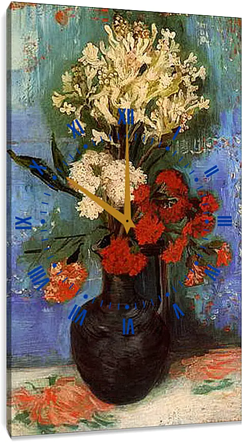 Часы картина - Vase with Carnations and Other Flowers. Винсент Ван Гог