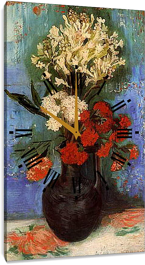 Часы картина - Vase with Carnations and Other Flowers. Винсент Ван Гог