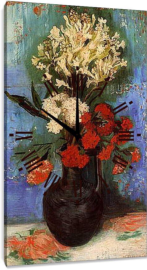 Часы картина - Vase with Carnations and Other Flowers. Винсент Ван Гог
