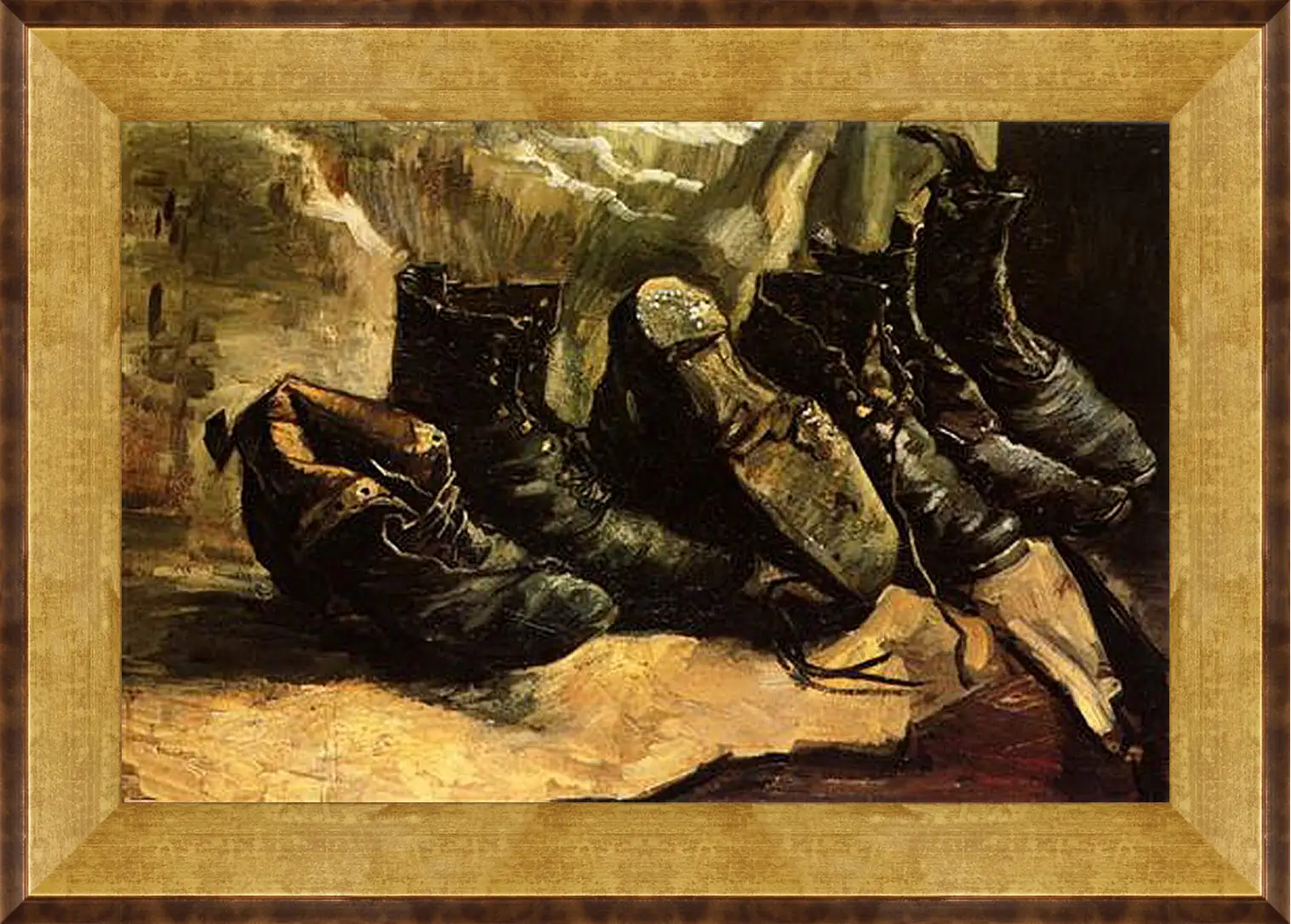 Картина в раме - Three Pairs of Shoes. Винсент Ван Гог