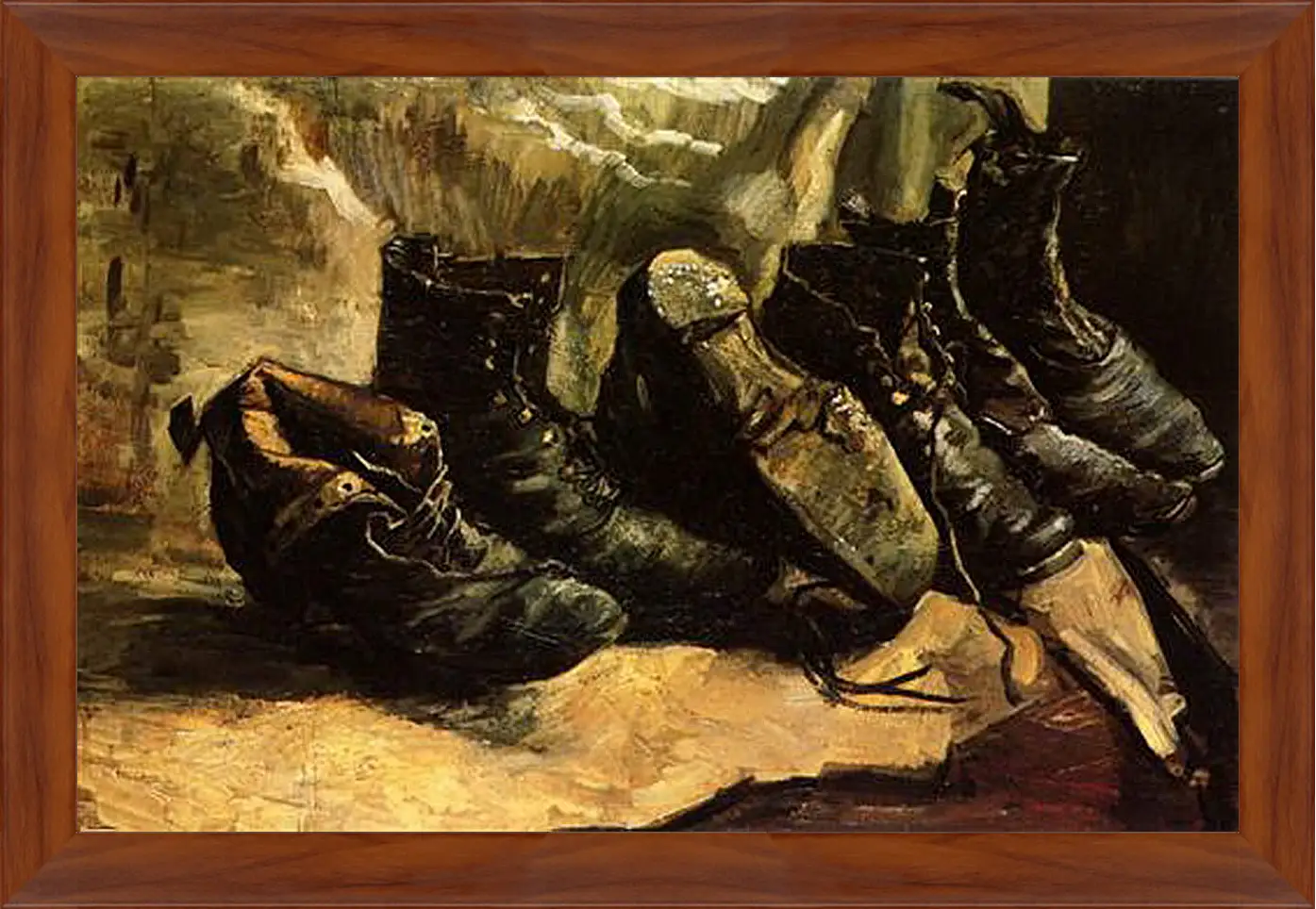 Картина в раме - Three Pairs of Shoes. Винсент Ван Гог