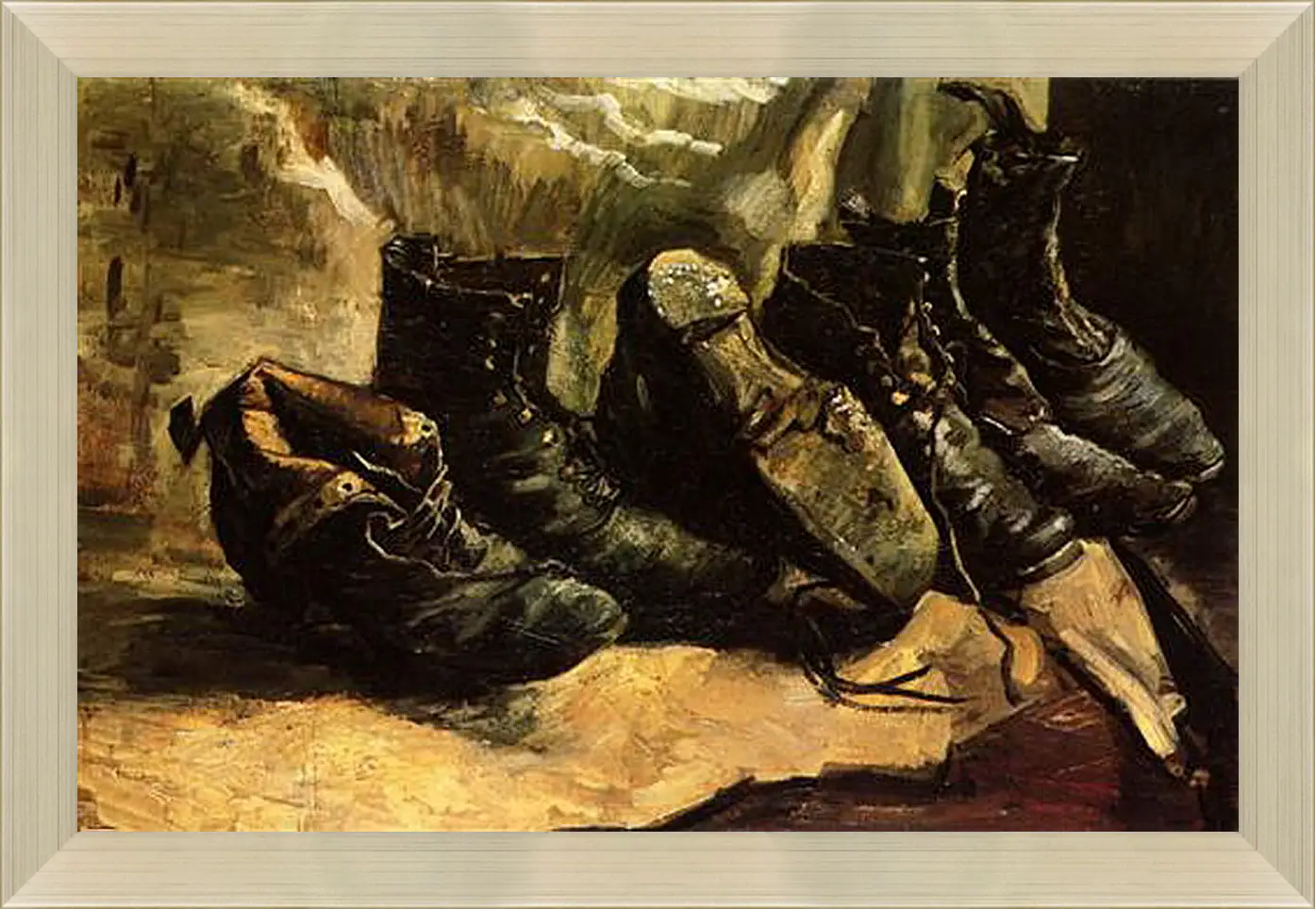 Картина в раме - Three Pairs of Shoes. Винсент Ван Гог