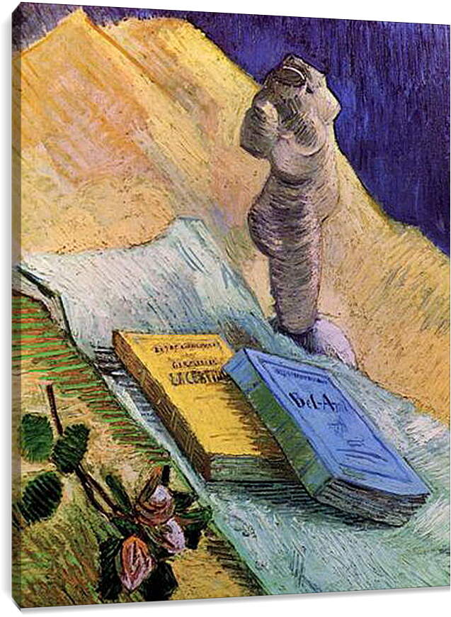 Постер и плакат - Still Life with Plaster Statuette, a Rose and Two Novels. Винсент Ван Гог