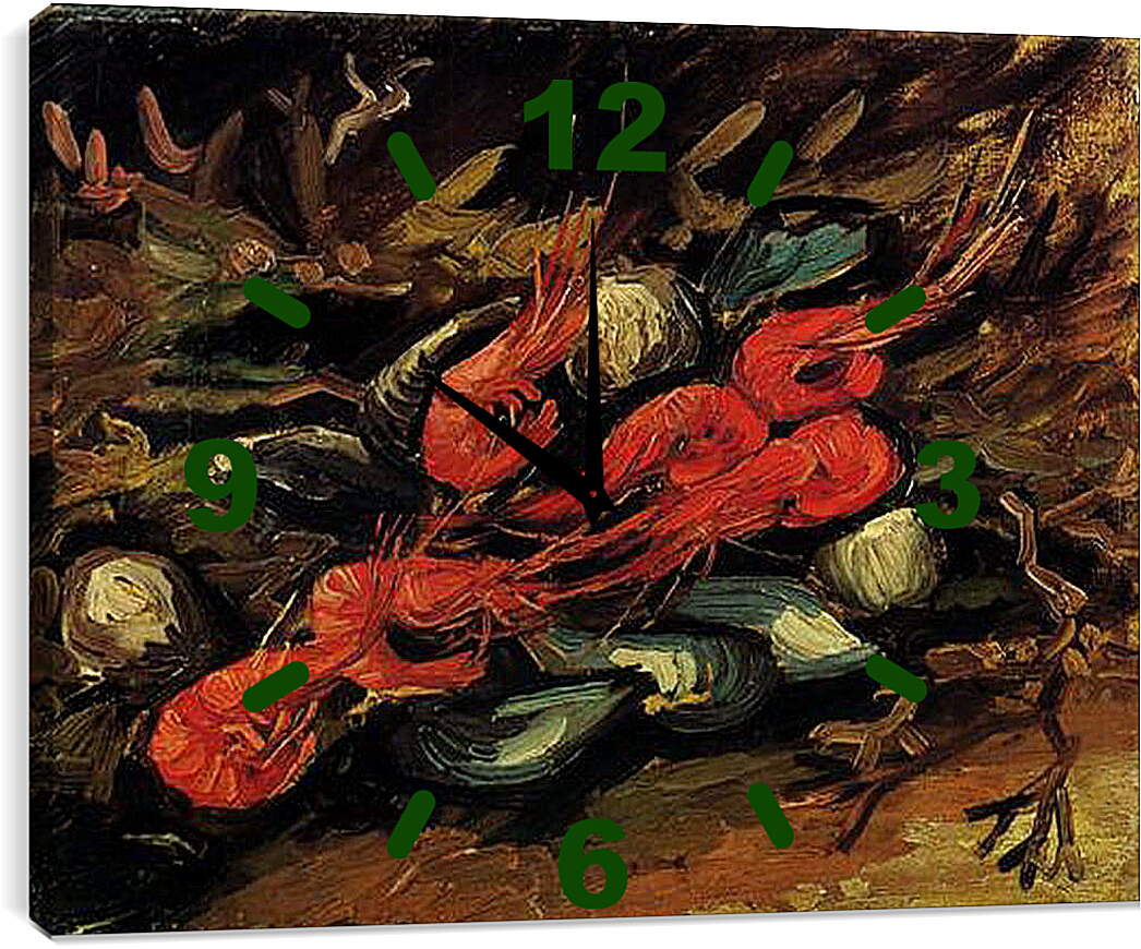 Часы картина - Still Life with Mussels and Shrimps. Винсент Ван Гог