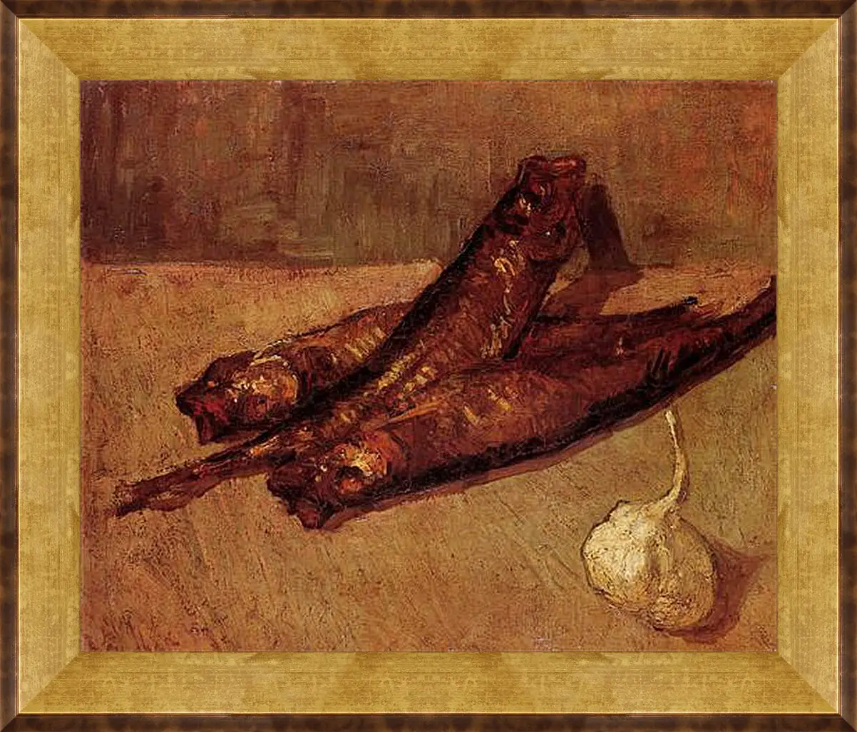 Картина в раме - Still Life with Bloaters and Garlic. Винсент Ван Гог