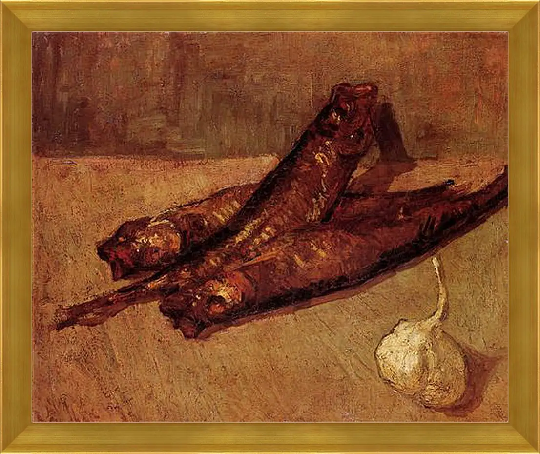 Картина в раме - Still Life with Bloaters and Garlic. Винсент Ван Гог