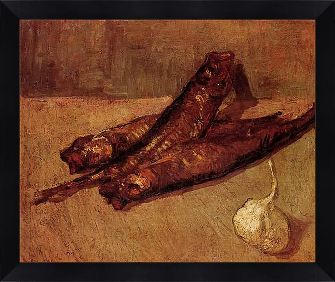 Картина в раме - Still Life with Bloaters and Garlic. Винсент Ван Гог