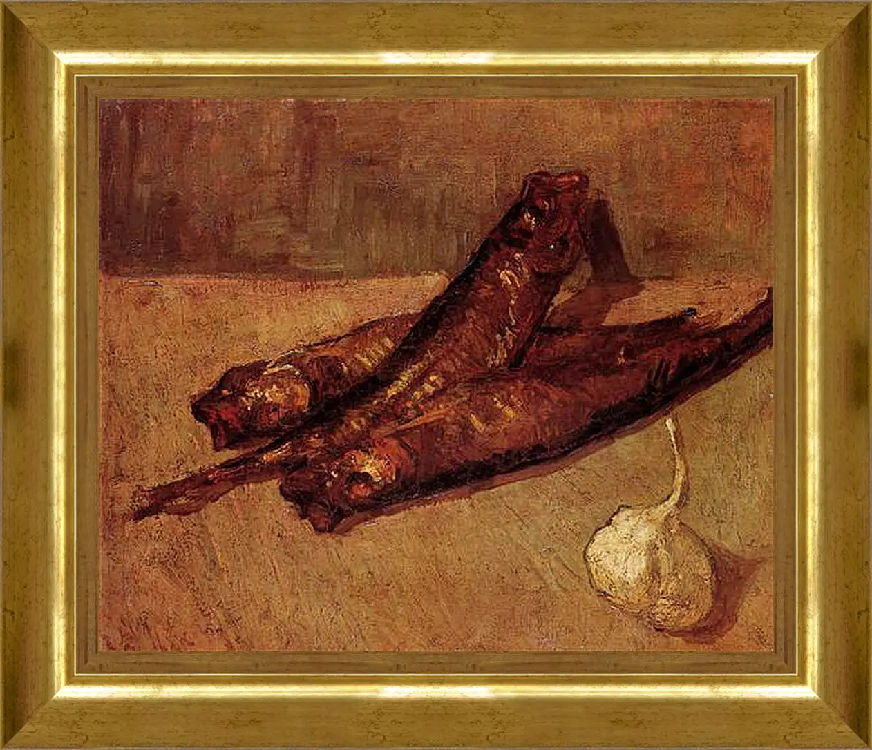 Картина в раме - Still Life with Bloaters and Garlic. Винсент Ван Гог