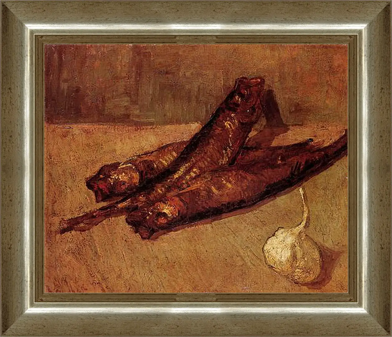 Картина в раме - Still Life with Bloaters and Garlic. Винсент Ван Гог