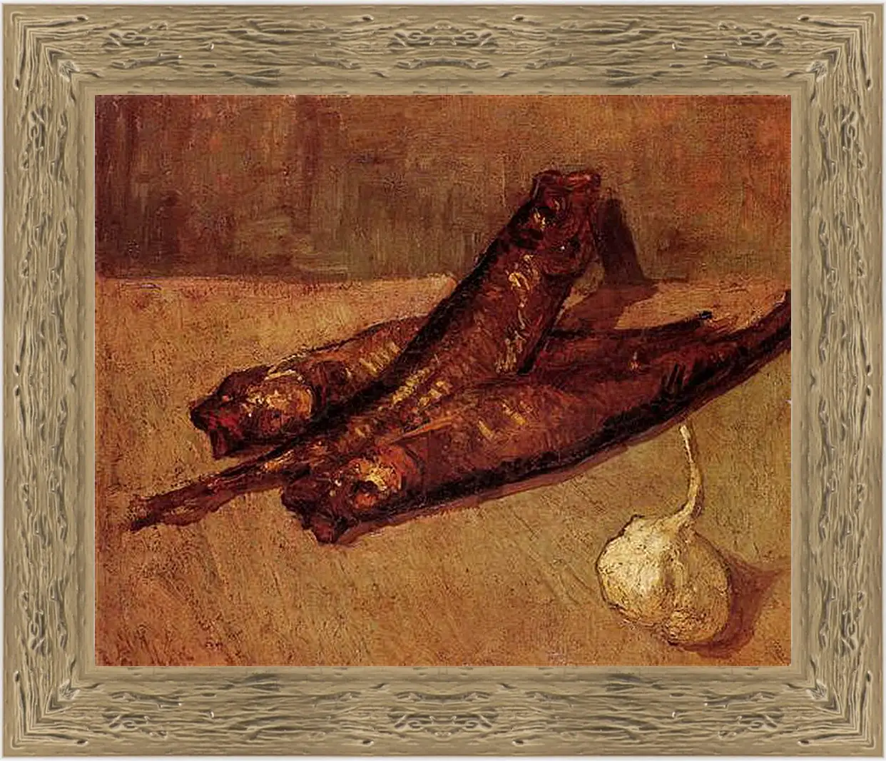 Картина в раме - Still Life with Bloaters and Garlic. Винсент Ван Гог