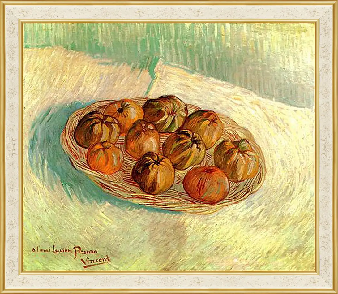 Картина в раме - Still Life with Basket of Apples to Lucien Pissarro. Винсент Ван Гог